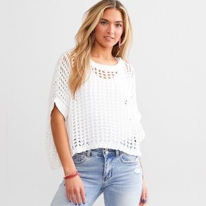 HYFVE Womens L Ivory/White Knit Sweater Cotton Beachy Bohochic Coastal Cowgirl
